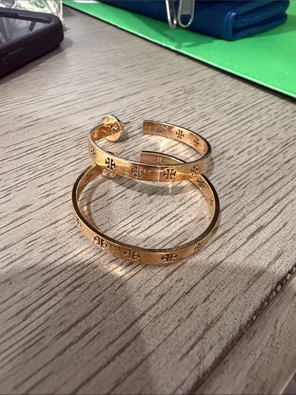 Tory Burch Gold Logo Hoop Earrings